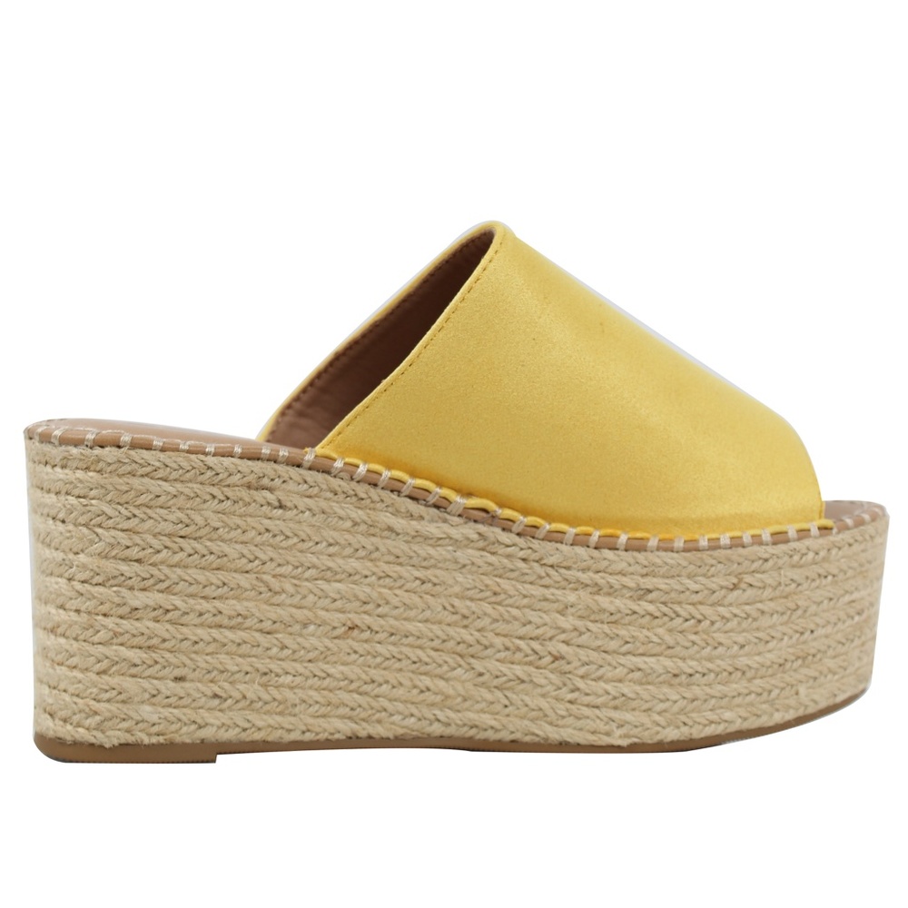Yellow Faux Suede Open Toe Espadrille Platform Wed - Picture 3 of 5